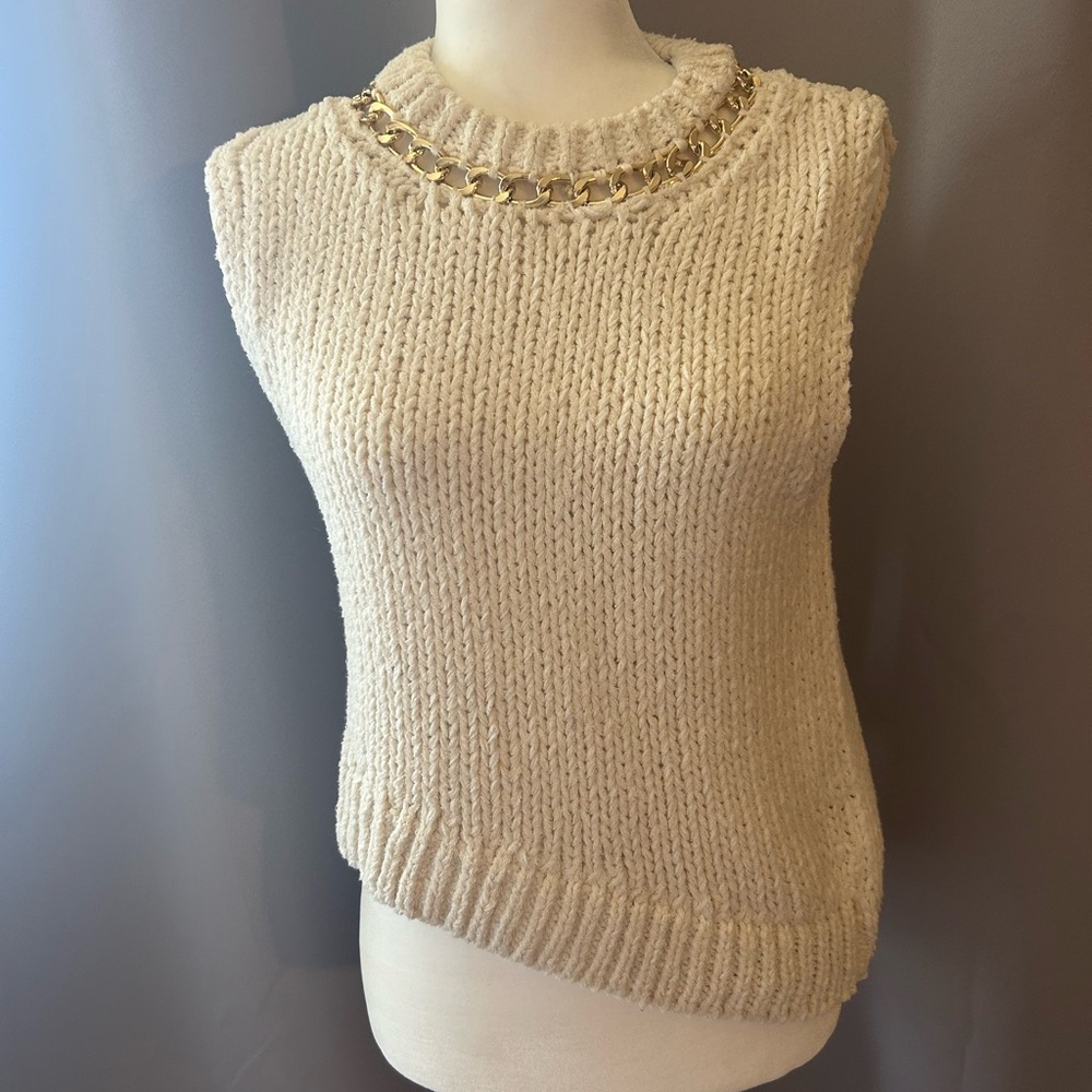 Zara Cream Sleeveless Sweater with Gold Chain Detail